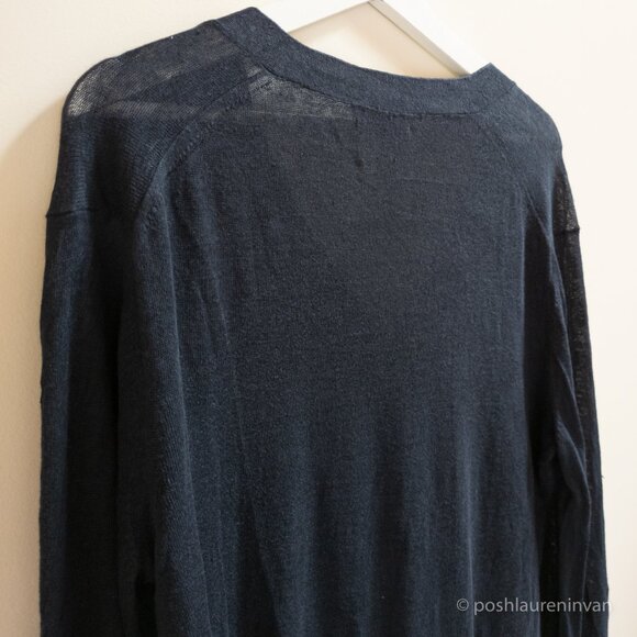 Aritzia Babaton V-Neck Midcentury 100% Linen Sweater – Navy – US Small - Picture 12 of 16